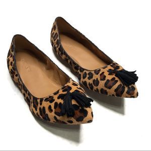 J. CREW | sz 7.5 calf hair leopard tassel flats